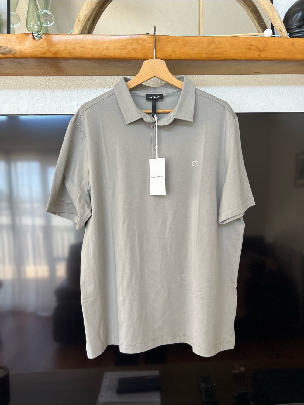 NWT! Cozy Earth Men's Polo Shirt - Light Gray